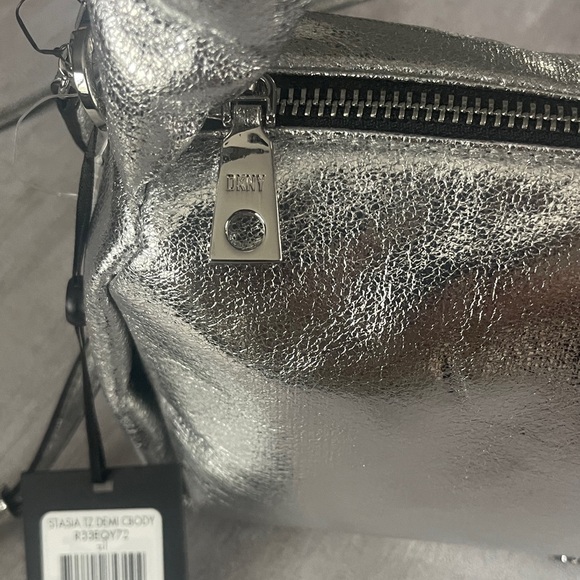 DKNY Stasia Metallic Silver Demi Crossbody Bag-NWT - Picture 4 of 12